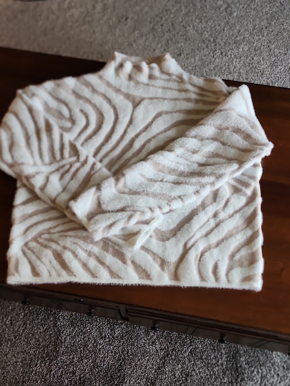 Cynthia Rowley Cream and Beige Zebra-Print Turtleneck Sweater